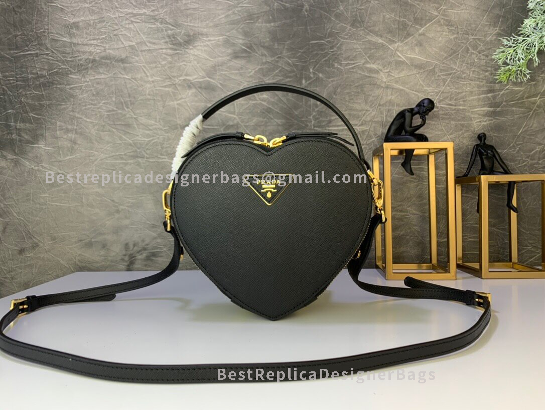 Prada Black Saffiano Leather Shoulder Bag GHW 1BH144